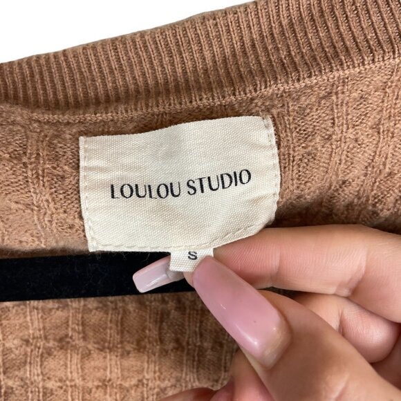 Loulou Studio Mati Wool Cashmere Cable-Knit Button Front Cardigan Beige Size S - Picture 3 of 10